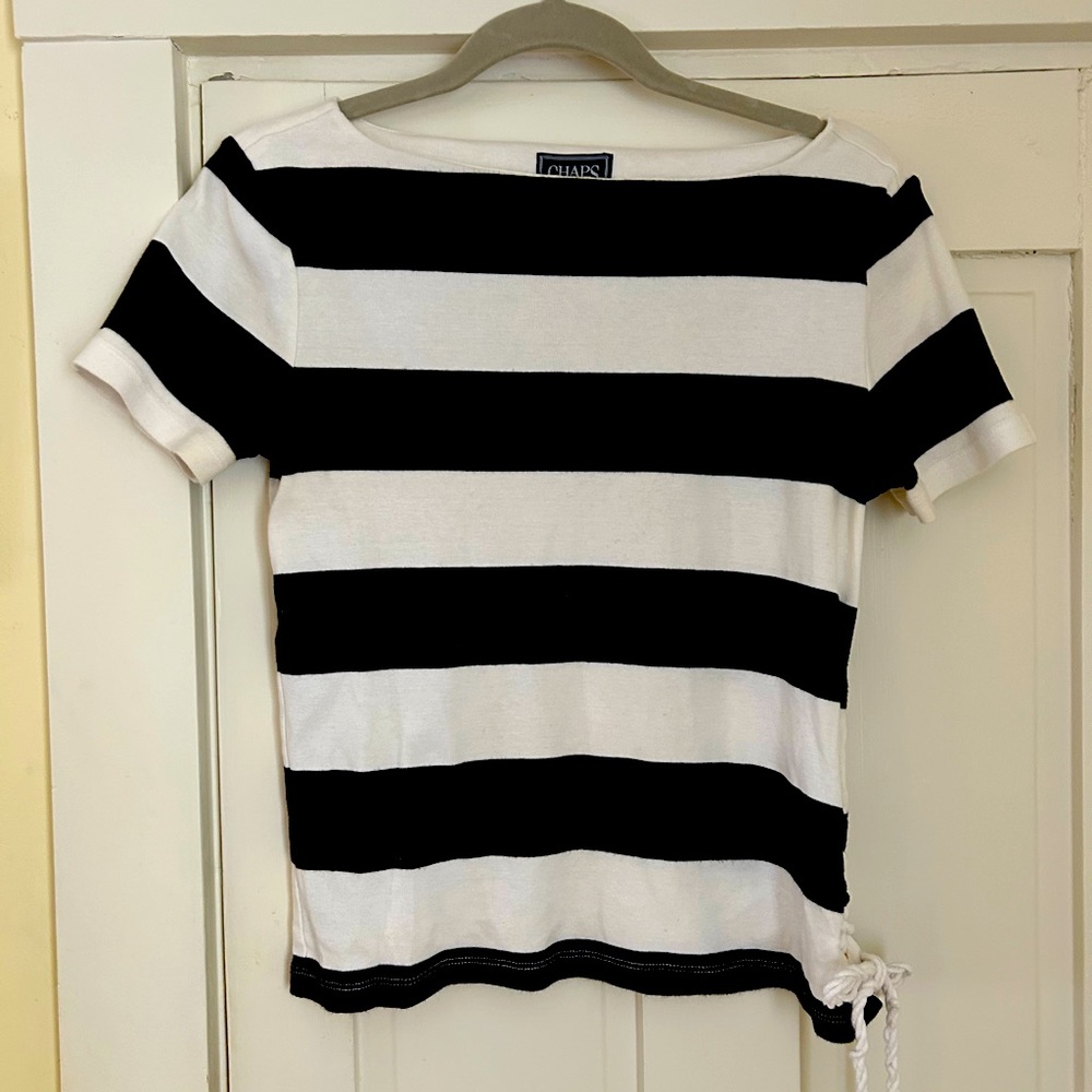 CHAPS Navy & white striped tshirt